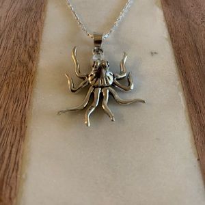 Handmade Moveable Octopus Necklace Chain, Solid Sterling Silver Octopus Pendant